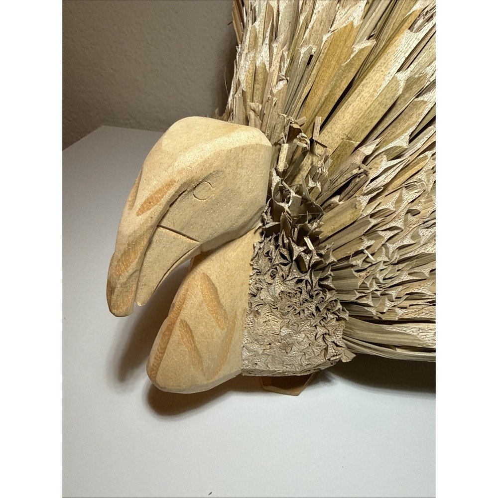 Corn Husk Wood Folk Art Turkey Harvest Rustic Centerpiece Figure Decor 14x13" - Picture 6 of 6